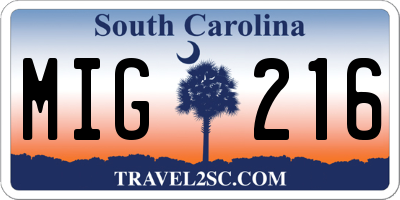 SC license plate MIG216