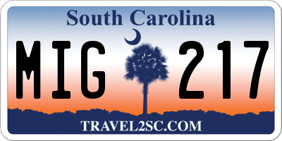 SC license plate MIG217