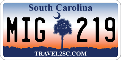 SC license plate MIG219