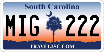 SC license plate MIG222