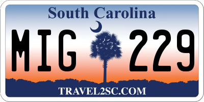 SC license plate MIG229