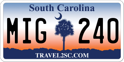 SC license plate MIG240