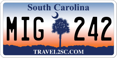 SC license plate MIG242