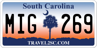 SC license plate MIG269