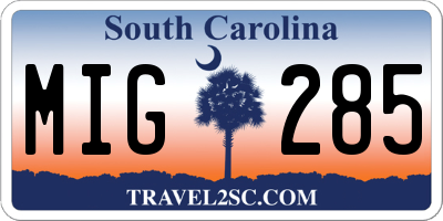 SC license plate MIG285