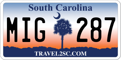 SC license plate MIG287