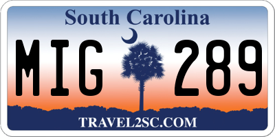SC license plate MIG289