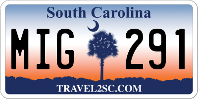 SC license plate MIG291