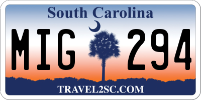 SC license plate MIG294