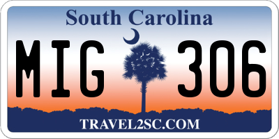 SC license plate MIG306