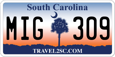 SC license plate MIG309