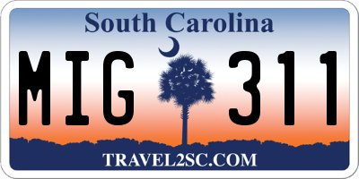 SC license plate MIG311