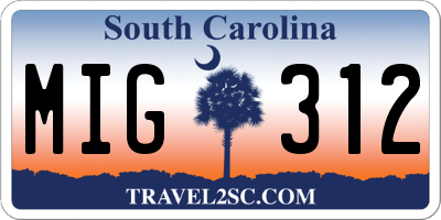 SC license plate MIG312