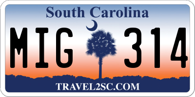 SC license plate MIG314
