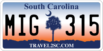 SC license plate MIG315