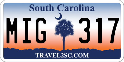 SC license plate MIG317