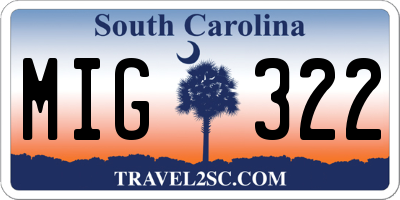 SC license plate MIG322