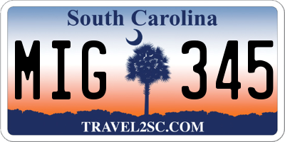 SC license plate MIG345