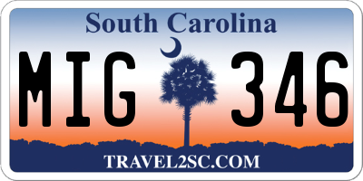 SC license plate MIG346