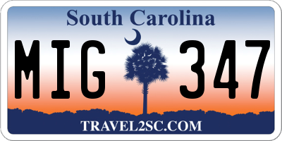 SC license plate MIG347