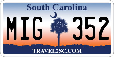 SC license plate MIG352