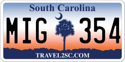 SC license plate MIG354