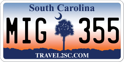 SC license plate MIG355