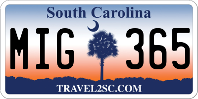 SC license plate MIG365