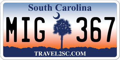 SC license plate MIG367