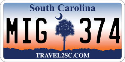 SC license plate MIG374