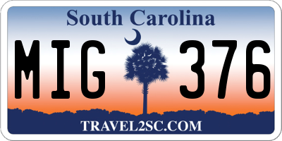 SC license plate MIG376