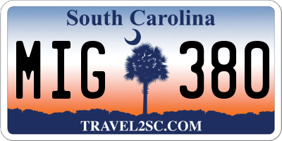 SC license plate MIG380