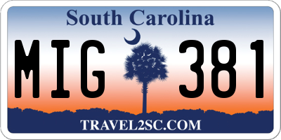 SC license plate MIG381