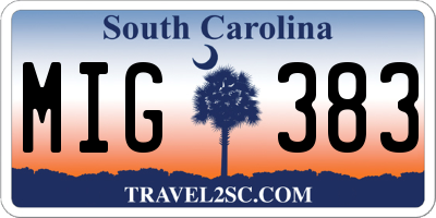 SC license plate MIG383