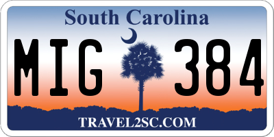 SC license plate MIG384