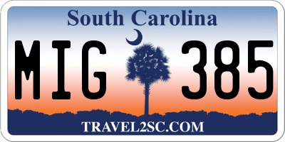 SC license plate MIG385