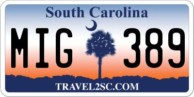 SC license plate MIG389