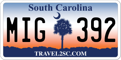 SC license plate MIG392