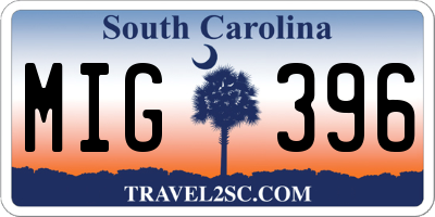 SC license plate MIG396