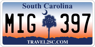 SC license plate MIG397