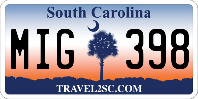SC license plate MIG398