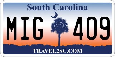 SC license plate MIG409