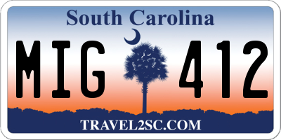 SC license plate MIG412