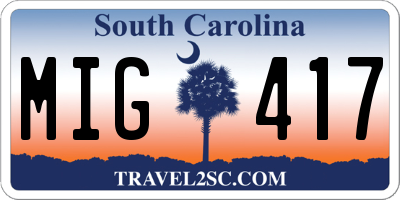 SC license plate MIG417