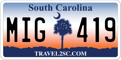 SC license plate MIG419