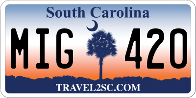 SC license plate MIG420