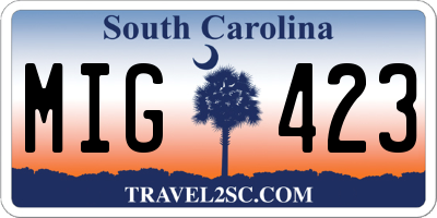 SC license plate MIG423