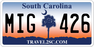 SC license plate MIG426