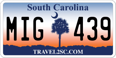 SC license plate MIG439