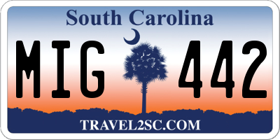 SC license plate MIG442